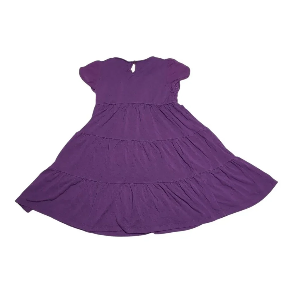 Mini Boden Purple Tiered Dress Girls 4-5Y Short Sleeve Keyhole Back